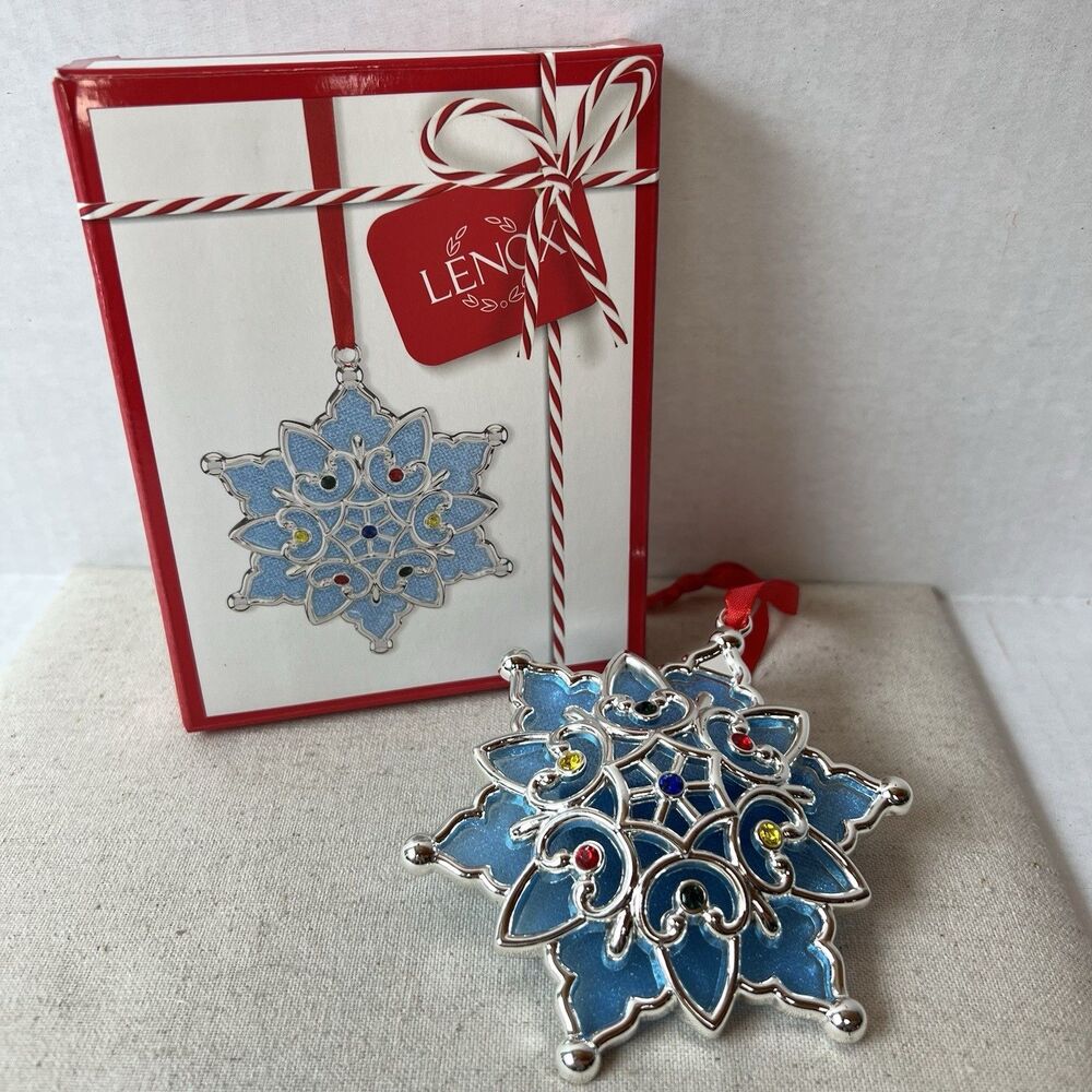 Lenox Merry & Bright Multi Snowflake Ornament 4" Gems Light Blue